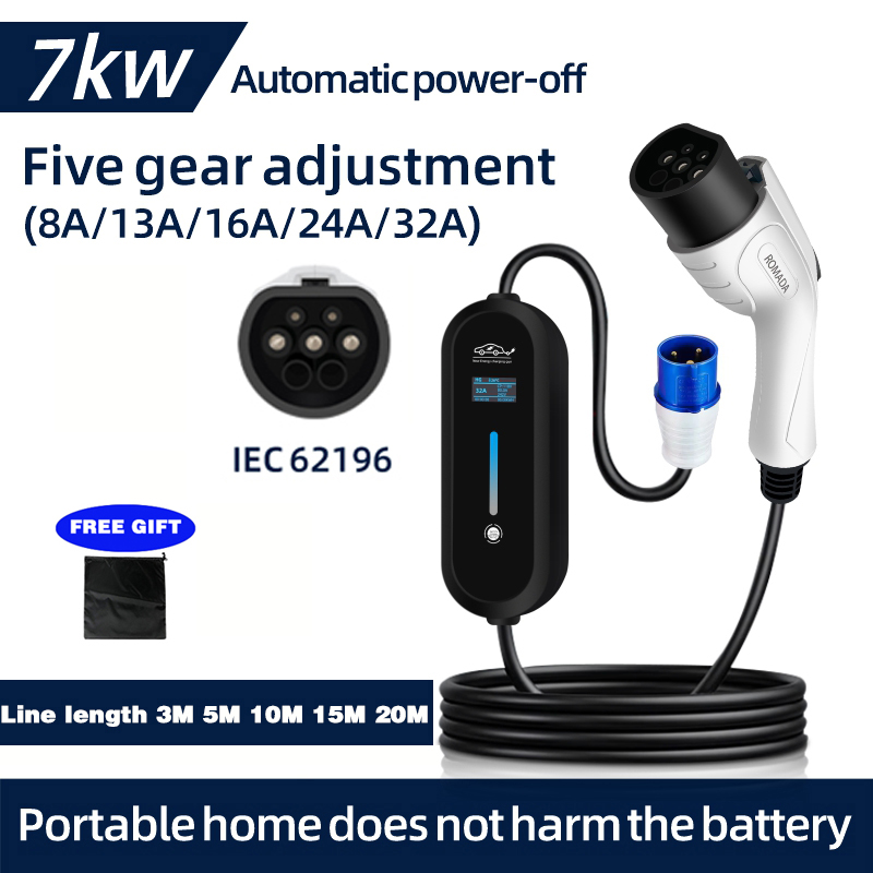 Portable Ev Charger 32A Type 2 Cee Plug - ROMADA 7KW 32A EV cargador portátil